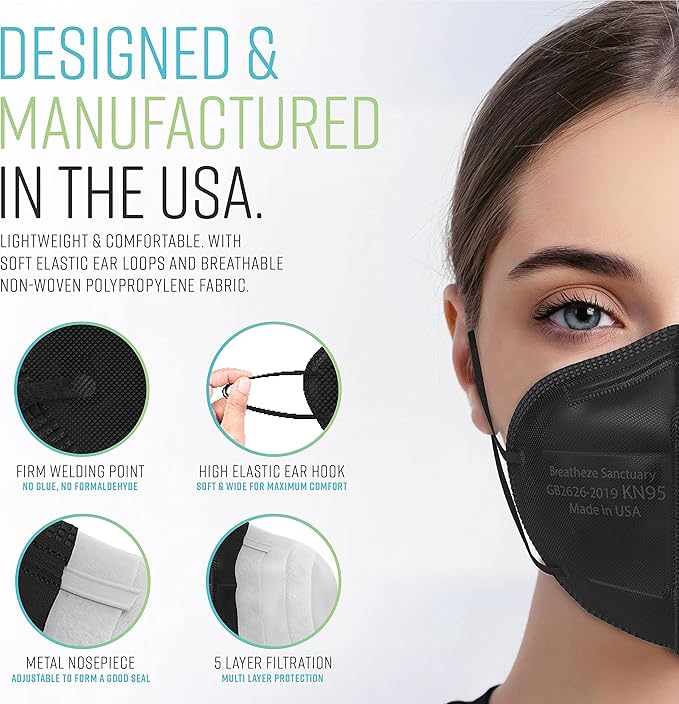 Breatheze KN95 Face Masks Made in USA - Face Masks Disposable KN95 Mask - FDA Registered Masks
