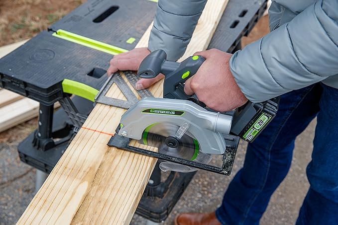 Genesis G20MAX 20V Cordless Circular Saw 6-1/2 inch with Laser & LED Light, Includes 24TCT thin-kerf blade, 2.0Ah Battery and Charger(GLCS2065B)