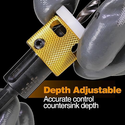 9/64"x3/8" Carbide Tipped Countersink Drill Bits with Low Friction Depth Stop, 1/4" Quick Change Hex Shank Countersink Drill with Replaceable HSS Pilot Drill Bit for Plastic, Woodworking