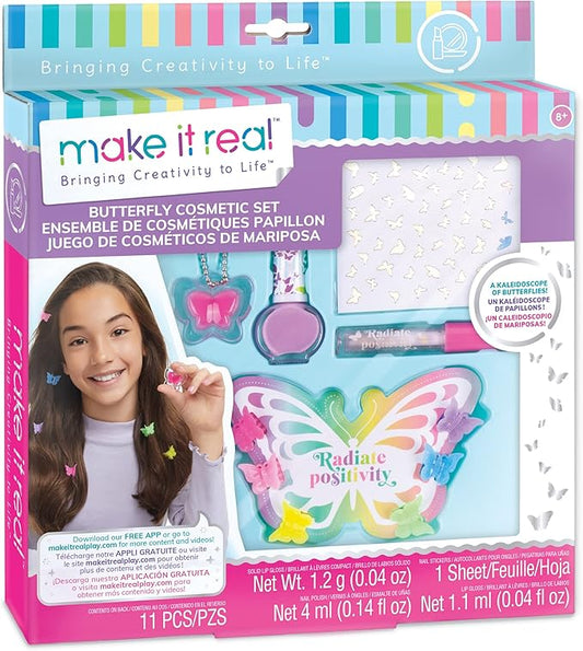 Make It Real: Butterfly Dreams Cosmetic Set - 11 Pieces, Tweens & Girls, Includes 6 Butterfly Hair Clips, Polish, Nail Stickers, 2 Lip Gloss & Instructions, Butterflies, Makeup & Beauty, Kids Ages 8+-VeraVaultWomen