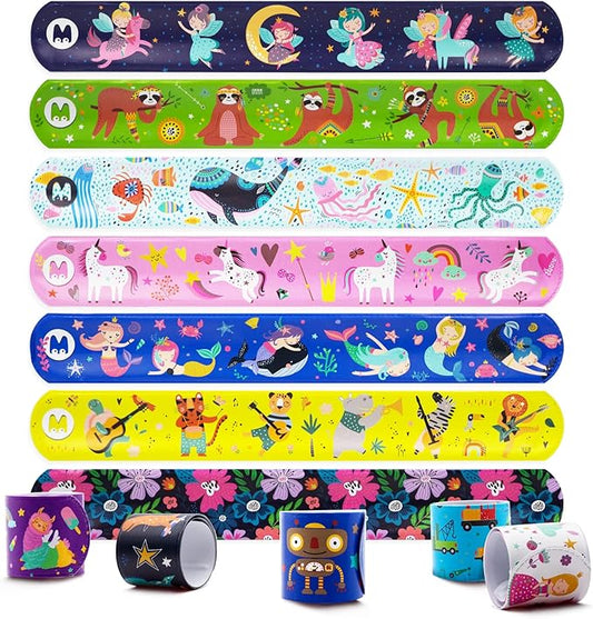 Magicat Premium Slap Bracelets - 12 Fun Snap Bracelets for Kids - Girls and Boys Birthday Party Gift, Classroom Prizes and Basket Stuffers - Slap Bracelets for Kids - Unicorn, Robot, Princess-VeraVaultWomen