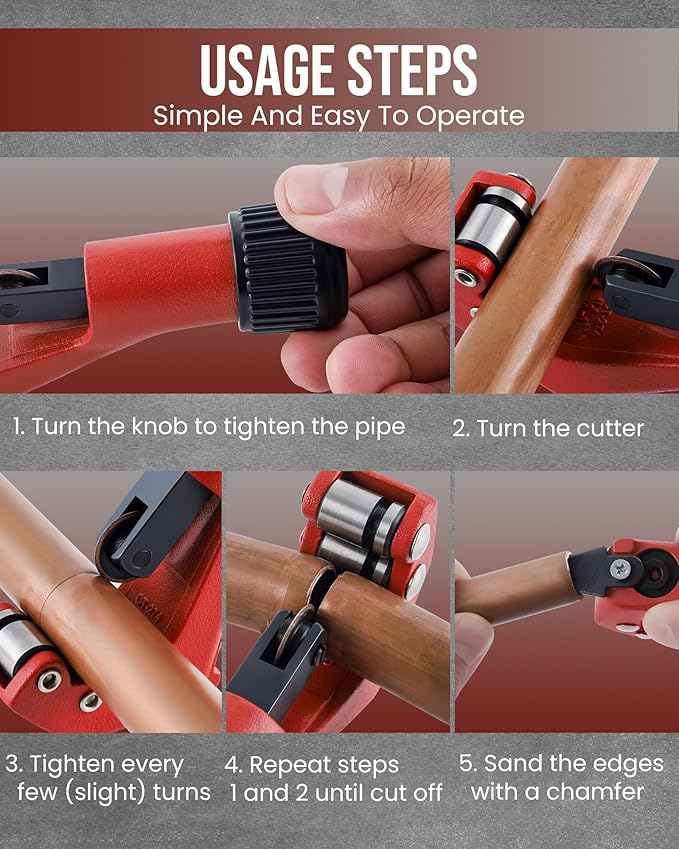 Tube Cutter 1/8" to 1-1/8", Quick Cut Pipe Cutter Tool for Stainless Steel, Aluminum, Brass Tubing