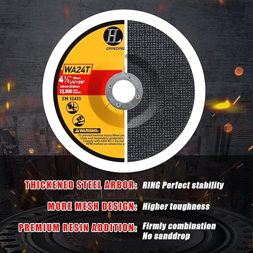 4-1/2 inch Grinding Wheels for General Purpose Metal & Stainless Steel, Aluminum Oxide Grinding Disc for Angle Grinder 4.5'' x 1/4'' x 7/8'' (25 Pack)