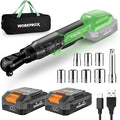 WORKPROX Electric Ratchet Wrench 3/8" Set, 20V Cordless Ratchet Wrench Kit, 74Ft-lbs, 250RPM, Battery Powered Ratchet with LED Light, 2-Pack 2000mAh Batteries, 7 Sockets & 3" Extension Bar