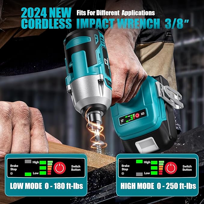 Cordless Impact Wrench for Makita Battery: 250FT-LBS 3/8 inch Impact Gun Brushless Electric Includes LED Work Light - 2400RPM Impact Driver Wrench - Bare Tool Only