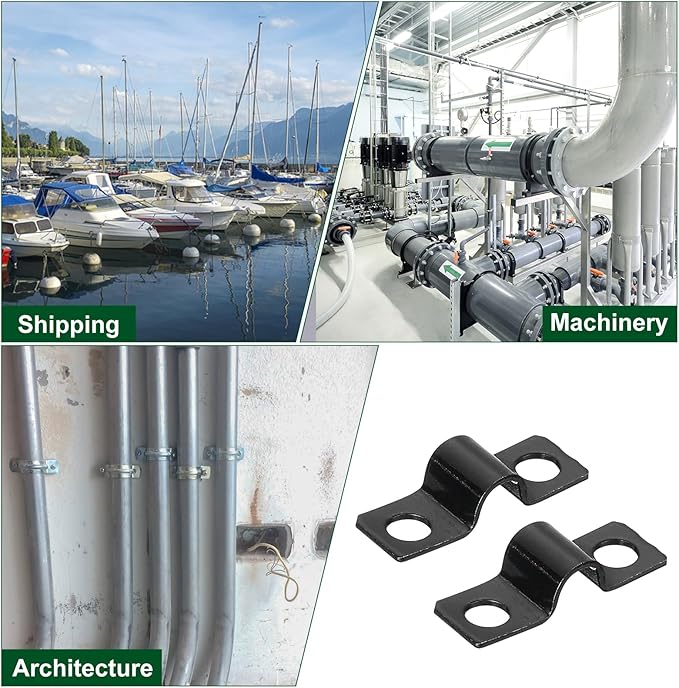 uxcell 100Pcs U-Shaped Pipe Clamp, 1/4 Inch(6mm) 2 Hole U-Tube Strap Clamp Heavy Duty Connector Bracket for Conduit Cables Wire Cord, Black