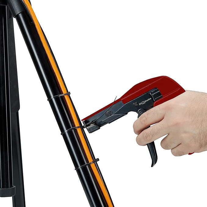 42710 Zip Tie Gun/Cable Tie Install Tool, Adjustable Tension with Built-In Cutter, for Nylon Ties up to 1/4”- Red