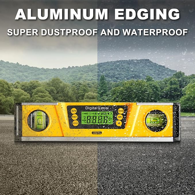 Digital Level and Protractor, 10 Inch IP54 Protected Electronic Bubble Inclinometer Angle Finder Gauge with Large LED Backlight Display & Magnetized V-Groove Base Carrying Bag Included (Orange)