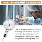 0.0001" Dial Indicator Brass Test Indicator with 7 Jewels Bearings Accuracy 0.00015 Big Face Imperial Dial Indicator for Machinist Engineer Inspection Measurement (Model 201-0068)