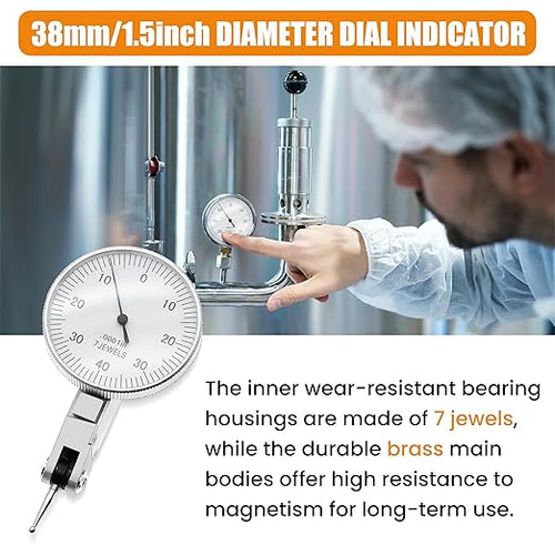 0.0001" Dial Indicator Brass Test Indicator with 7 Jewels Bearings Accuracy 0.00015 Big Face Imperial Dial Indicator for Machinist Engineer Inspection Measurement (Model 201-0068)