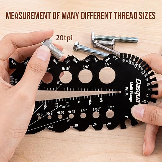 Dasqua 3-in-1 Measuring Tool Set, 12" Stainless Steel Combination Square & Bolt Thread Gauge, Inch Thread Checker for 13 Sizes, Carpenter Square with 45°/90° Level for Woodworking, Engineering, DIY