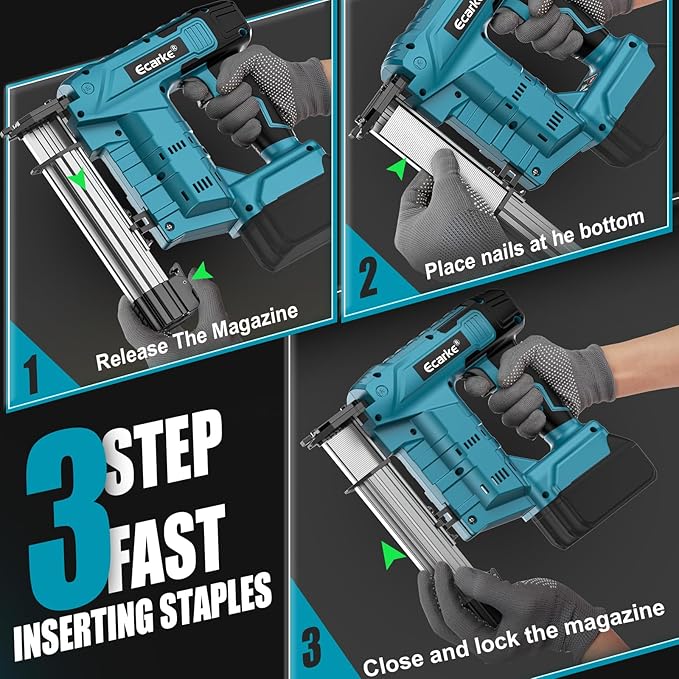 Ecarke Cordless Brad Nailer Compatible with Makita 18V Battery: 18 Gauge Electric Nail Gun Staple Gun, 5/8 to 1-1/4 Inch 2 Modes Brushless Nail Gun with 100 Nails for Upholstery Wood (No Battery)