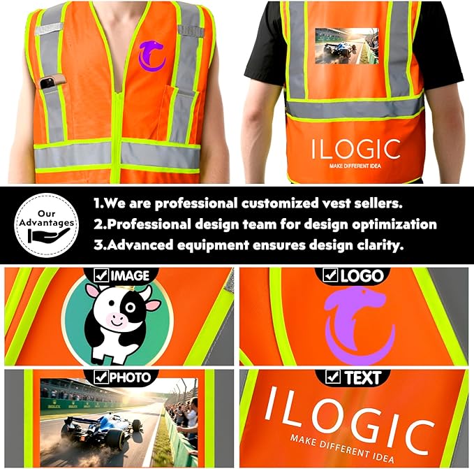 BeautyWill Custom Safety Vest Customized Logo Class 2 High Visibility Reflective Vest with Pockets Construction workwear