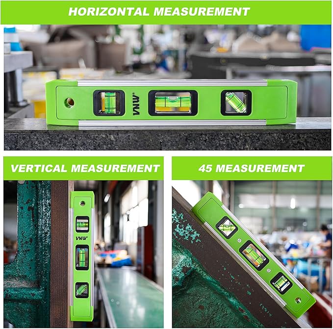 9 Inch Torpedo Level, Magnetic Bubble Level with 45°/90°/180° Bubble Vials, Shock Resistant Leveler Tool for Measuring (2)