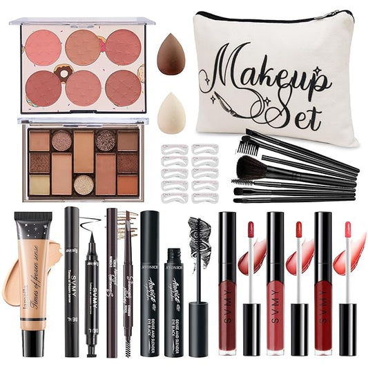 Makeup Kit for Girls Teens, Travel Makeup Kit, Facial Makeup Full Kit, Makeup Present Set for Beginners & Professionals, Cosmetic Bag Include Pigmented Blendable Eyeshadow Palette-VeraVaultWomen
