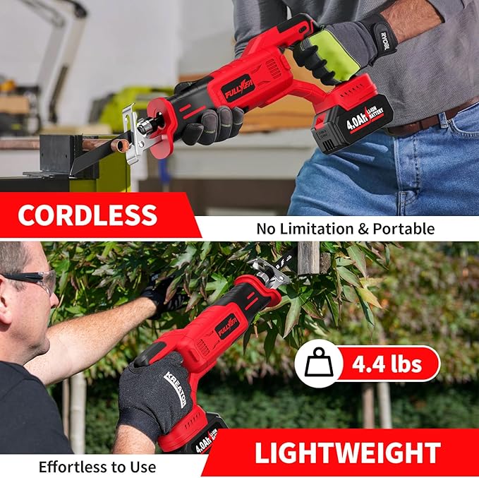 Reciprocating Saw Cordless, 0-3500 SPM Power Reciprocating Saw, Tool-Free Blade Change, Brushless Recipro Saws with 2 * 4.0Ah Battery & 4 Blades, Cordless Saw for Wood/Metal/Plastic Cutting
