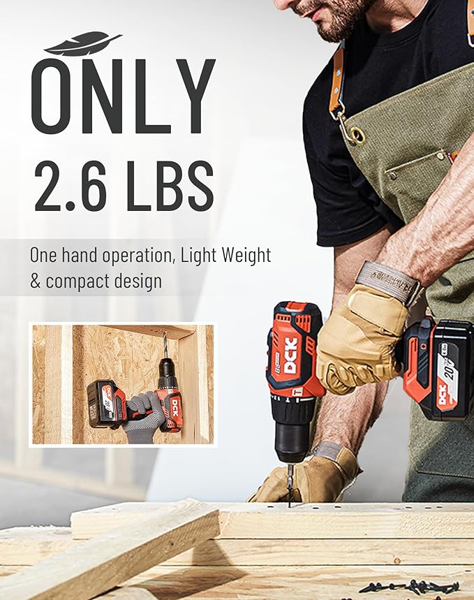 DCK 20V Brushless Hammer Drill, 531 in.lbs, 36000 BPM, 1/2" Keyless All-Metal Chuck, 4.0Ah Battery, 22+1+1 Clutch, Impact Drill Kit for Drilling Brick Wall, Metal, Wood, KDJZ05-13