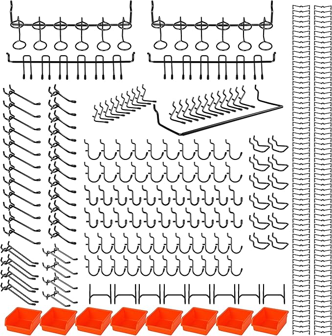 296 PCS Extra Thick Pegboard Hooks for 1/4" Peg Board Hanging Tools, Heavy Duty Metal Black Pegboard Accessories with Pegboard Bins and Peg Locks for Garage Organization