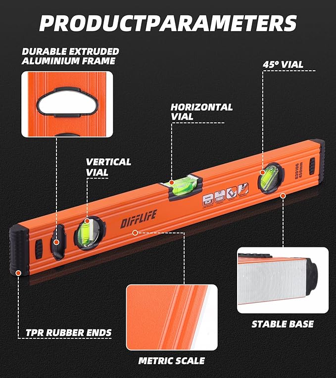 18" Level & Tool Aluminum Reinforced Torpedo Level (18inch)
