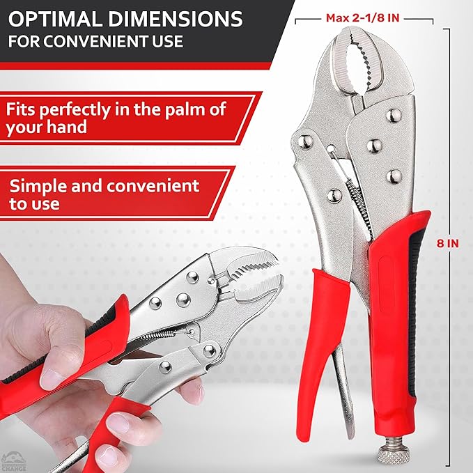 Locking Pliers Wire Cutters Heavy Duty - 8 Inch Clamp Plier Welding Plumping Tool - Stainless Steel Vice Grips Pliers with Curved Jaw & Anti-Slip Handle for Plumbing, Welding, Automotive, Woodworking