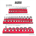 OEMTOOLS 22460 6 Pack Set Metric and SAE Magnetic Socket Tray Set, Red and Black Socket Organizers, 1/4, 3/8, 1/2 Inch Drive Socket Organizer Tray Set