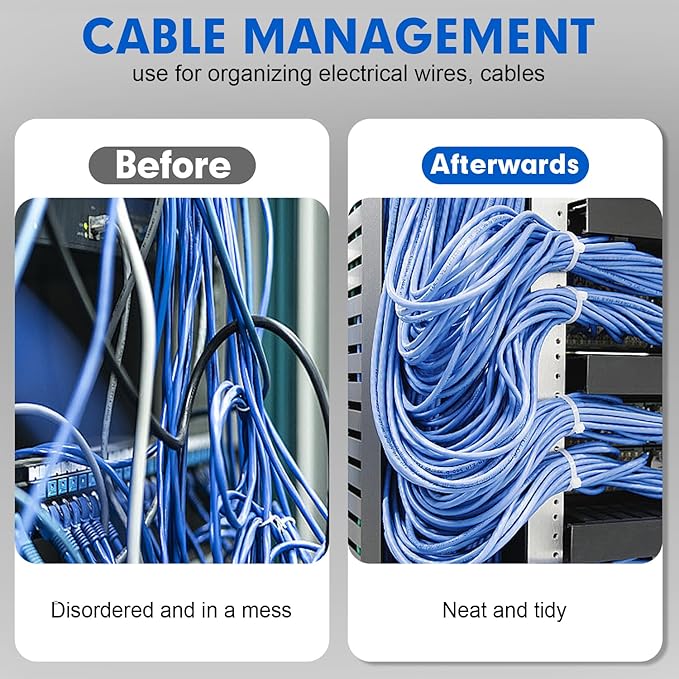 Zip Ties, RAZCC 1200pcs Cable Zip Ties 8 Inch, Heavy Duty White Plastic Wire Ties with 50lb Tensile Strength, Self-Locking Nylon Cable Ties, Wire Management for Indoor and Outdoor