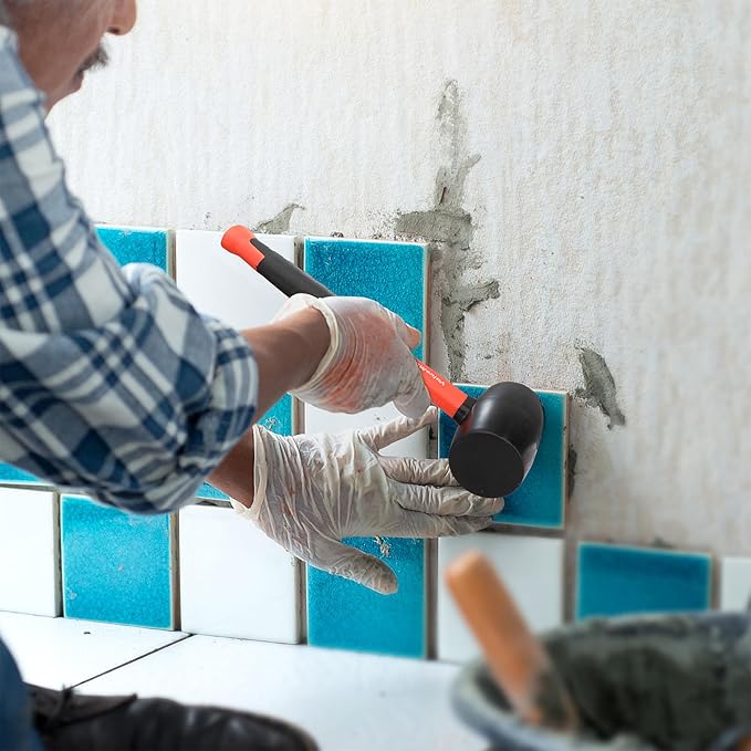 ValueMax 16oz Rubber Mallet Hammer, Fiberglass Handle, Double-Faced Soft Mallet, Soft Blow Tasks without Damage for Camping, Flooring, Tent Stakes, Woodworking