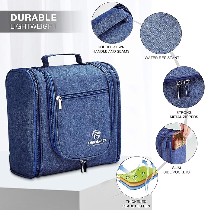Hanging Toiletry Bag Extra Large Capacity | Premium Travel Organizer Bags For Men And Women | Durable Waterproof Nylon Bathroom, Shower, Makeup Bag For Toiletries, Cosmetics, Brushes