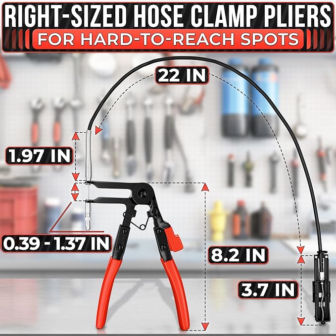 Radiator Hose Clamp Pliers Automotive – Corrosion-Resistant Hose Clamp Tool with Non-Slip Polymer Coating, Tension & Ratchet Locking Mechanisms – Reliable, Easy to Use, Time-Saving for Car Repairs