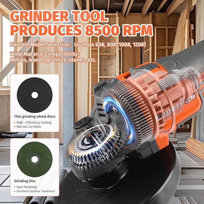 20V Cordless Angle Grinder - High - Power 8500RPM, 4.0Ah Battery, 3 - Speed Adjustable, with 4-1/2" Grinding Discs & Other Accessories & Tool Bag - Works on Metals, Woods, Plastics
