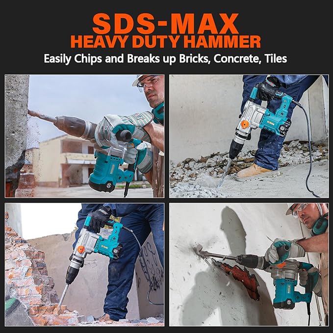Berserker 1-9/16" SDS-Max Heavy Duty Rotary Hammer Drill with Vibration Control,Safety Clutch,13 Amp 3 Functions Demolition Rotomartillo for Concrete-Including 4 Drill Bits,2 Chisels,Carrying Case