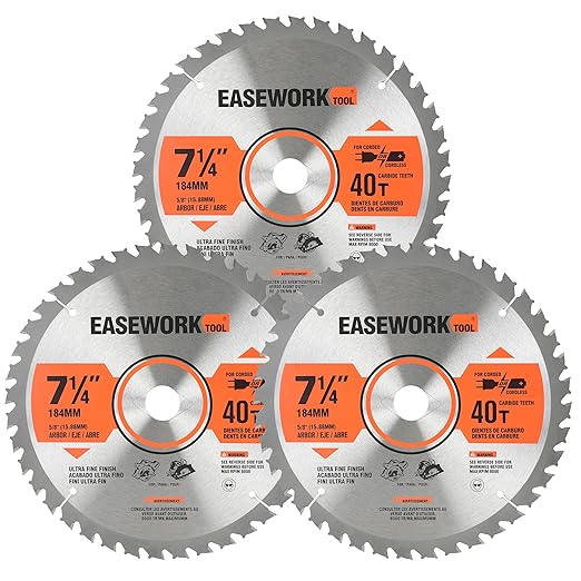 EASEWORK 7-1/4 Inch Circular Saw Blade, 40T, 5/8" Arbor, ATB Carbide Teeth, 3-Pack, Precise Crosscutting for Softwood&Hardwood, Fits DEWALT DCS570B, DCS577B, DWA171440, Diablo D0740A
