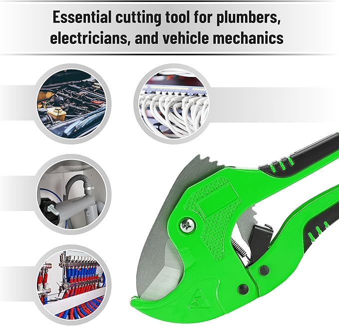 Bates- PVC Pipe Cutter, Cuts up to 1-1/4", Green Ratcheting PVC Pipe Cutter Tool, Pipe Cutters PVC Pipe Shears, Plastic Pipe Cutter, PEX Pipe Cutter, PVC Cutter Tool, PVC Ratchet Cutter