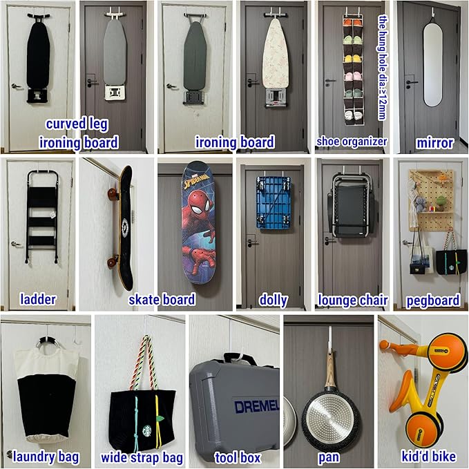 Over The Door Metal Hooks with Plastic Coating 5.5" Fit 0.5" to 1 3/4" Door 4 Pcs Heavy Duty Single Towel Robe Rack Wreath Bathroom Shower Hanger Shoe Organizer Ironing Board Short White