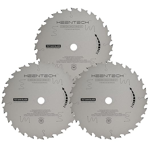 KEENTECH 6-1/2 Inch Woodworking Circular Saw Blade 24T 3-Pack, Non-Stick Coating, Tungsten Carbide Tipped, ATAF Grind, 5/8 Inch Arbor Hole