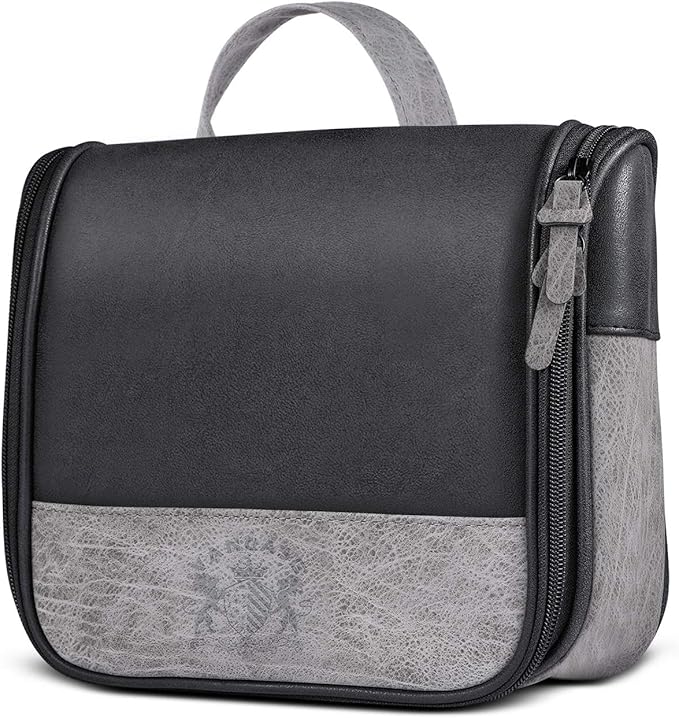 Hanging Toiletry Bag for Men VANCASE Vintage Leather Shaving Dopp Kit Medium Waterproof Travel Bathroom Bags Portable Shower Organizer
