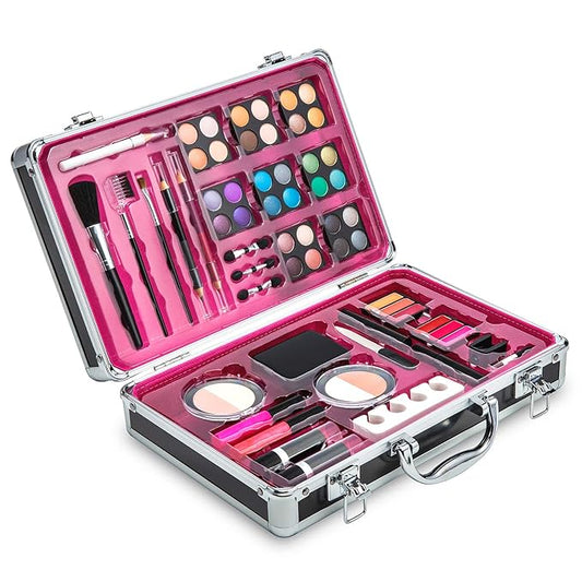 Makeup Kit Set - 32 Eye Shadows 6 Lip Glosses 2 Lip Gloss Wands 2 Lipsticks 1 Face Powder Duo 1 Blush Powder Duo 1 Mascara - Case with Carrying Handle-VeraVaultWomen