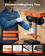 VEVOR 8 in Benchtop Drill Press, 2.3A Induction Motor, Tabletop Drilling Machine with 750/1140 / 1740/2340 / 3200 RPM Adjustable Speed, 0-45° Tilting Worktable, LED Work Light, for Wood Metal