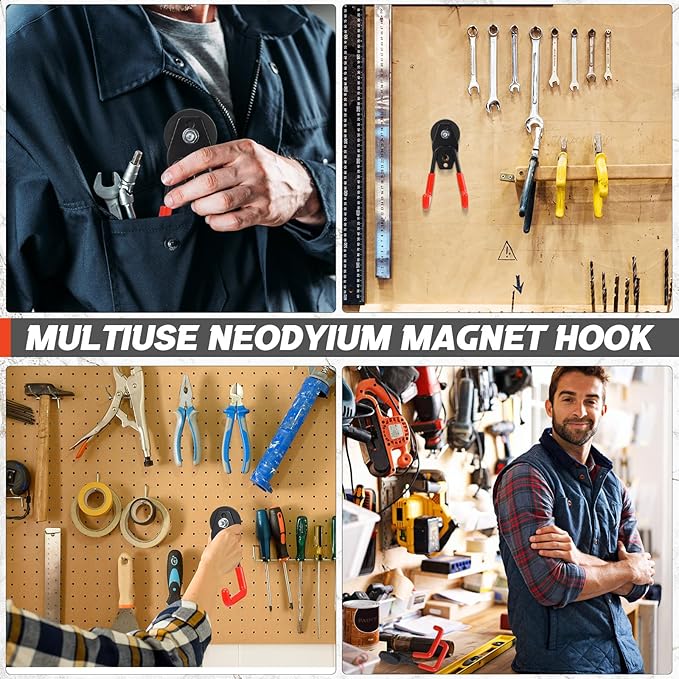 Landhoow Large Magnetic Hooks Heavy Duty Garage Magnet Hooks Strong Storage Utility Magnetic Hangers with Anti Slip Rubber Coating for Indoor and Outdoor Hanging(Orange,10 Pcs)