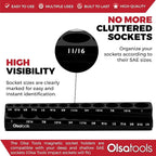 Olsa Tools Magnetic Socket Organizer | 3/8-Inch Drive | SAE | Black | Holds 26 Sockets | Professional Quality Tools Organizer