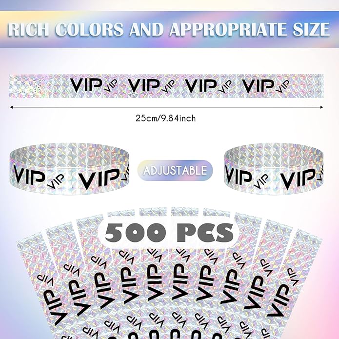 Teling 500 Pack VIP Plastic Wristbands Bracelets Party for Events VIP Custom Wristbands Plastic Bracelets Tear proof Waterproof Wrist Bands Arm Bands for Events Concerts