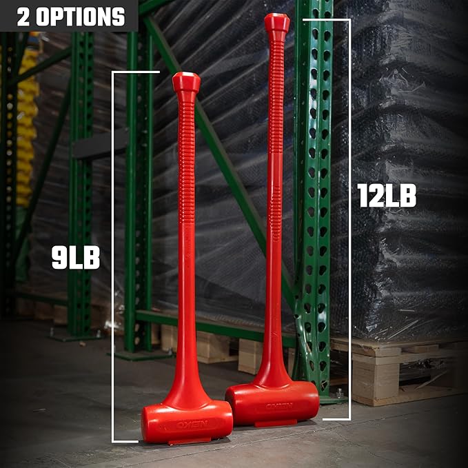 NEIKO 02884B 9 Lb Dead Blow Hammer, 30” Long, Red, Unibody Molded, Ergonomic Textured Handle, Spark and Rebound Resistant, One Piece Steel Core, 3 Inch Head