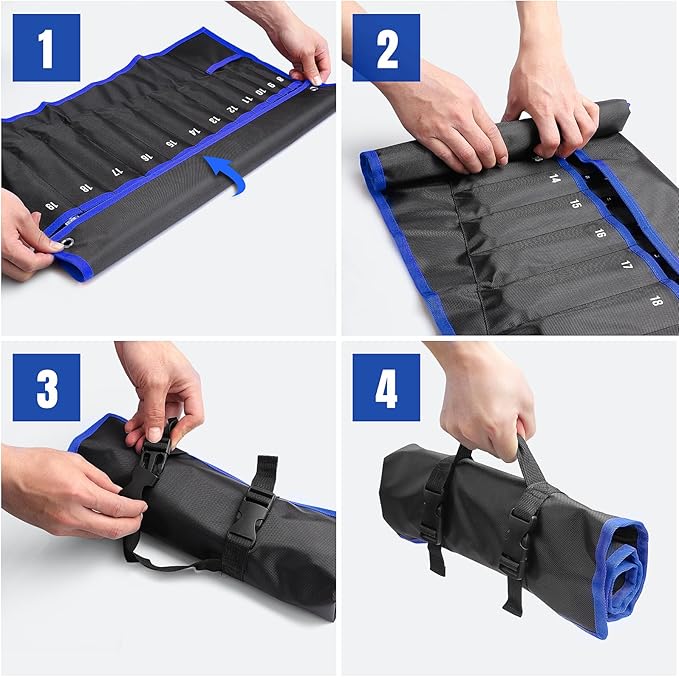 YOOFAN Wrench Roll Up Pouch – Wrench Organizer Bag with Handle, Wrench Holder for Hanging (19+1 Metric)