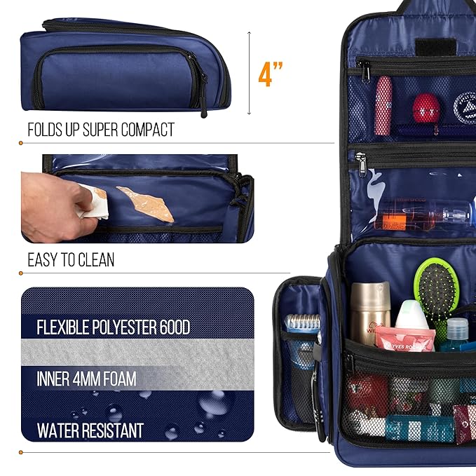 Travel Toiletry Bag for Men and Women - Large Hanging Toiletry Organizer - Waterproof Hygiene Bag with Metal XXL Swivel Hook, with Sturdy Zippers and 19 Compartments for Toiletries, Makeup, Cosmetics