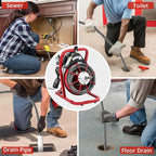 50Ft 3/8 Inch Electric Drain Cleaner Machine Auto Feed Drain Auger for 1 to 4 Inch Pipes Professional Sewer Snake with 4 Cutters Gloves Heavy Duty Clog Remover