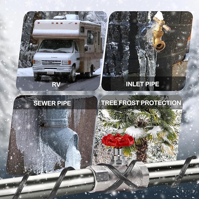 140FT（3FT-200FT） Pipe Heating Cable for Pipe Freeze Protection, Heat Cable for Water Pipes(Metal and Plastic), Pipe Heat Tape Keeps Water Flowing at -40°F 5w/ft, 120V