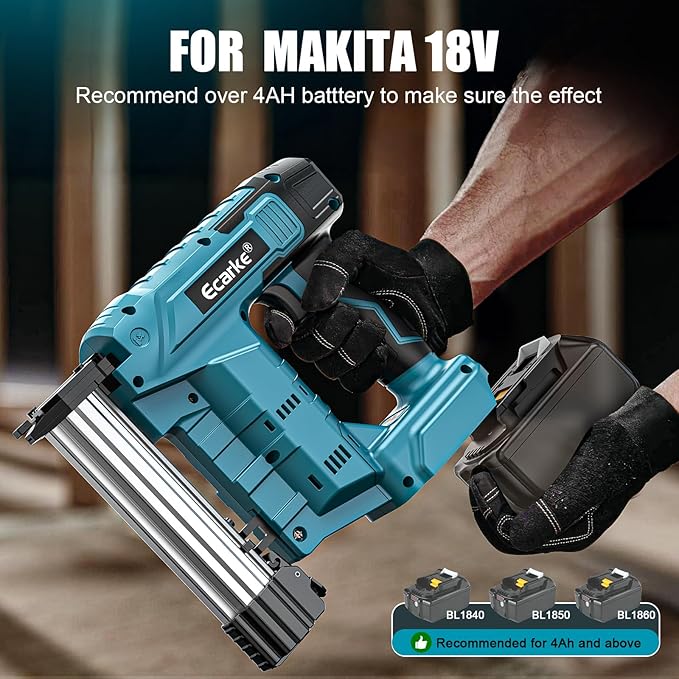 Ecarke Cordless Brad Nailer Compatible with Makita 18V Battery: 18 Gauge Electric Nail Gun Staple Gun, 5/8 to 1-1/4 Inch 2 Modes Brushless Nail Gun with 100 Nails for Upholstery Wood (No Battery)