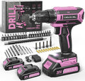 Pink Cordless Drill Set, 20V Max PowerDrill for Women, Lightweight ElectricDrill with Dual Power Pack and Charger, 25 Position and 56 Pcs Accessoires, Womens Drill Tools Kit for House