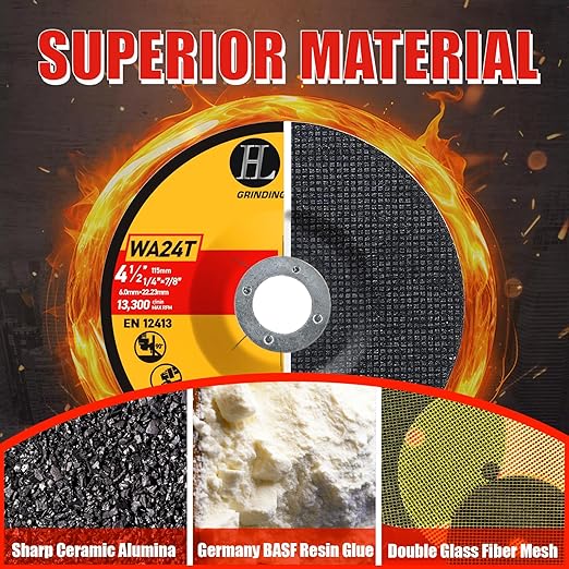 4-1/2 inch Grinding Wheels for General Purpose Metal & Stainless Steel, Aluminum Oxide Grinding Disc for Angle Grinder 4.5'' x 1/4'' x 7/8'' (10 Pack)