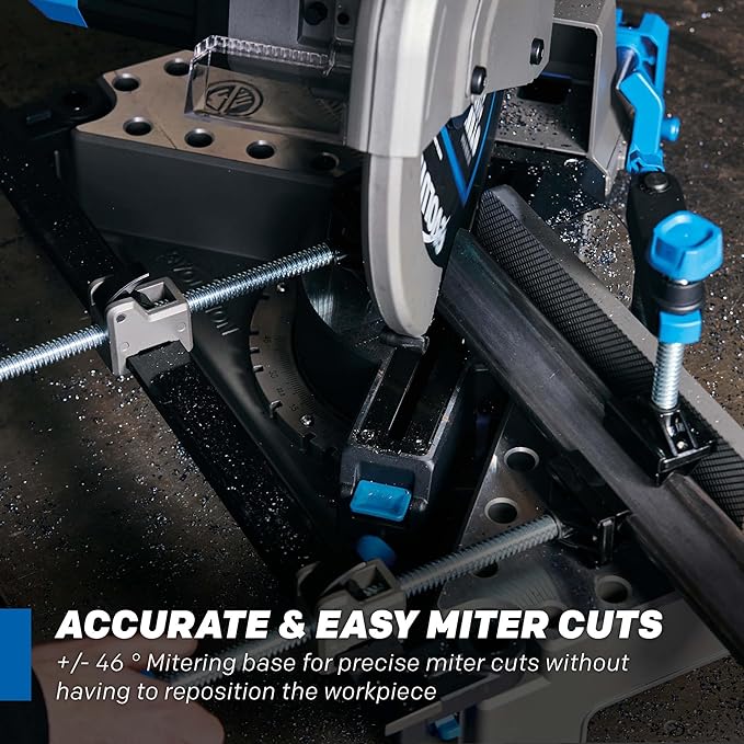 Evolution S14MCS 14" Mitering Chop Saw | Cold Cut Steel Cutting Saw | EVOMAX Intelligent Motor & Blade | 3500+ Cuts | Burr-Free Cuts | Shadow Guide | +/-46° Miter | Soft Start | Reinforced Base